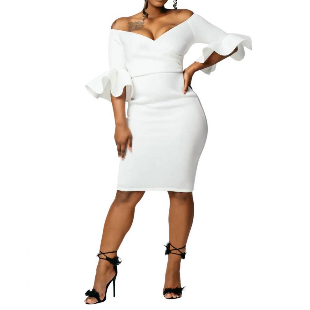 NEW VAVAVOOM off the shoulder 3/4 midi dress in white